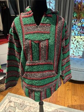Striped Crewneck Baja Pullover Jacket — Green & Black